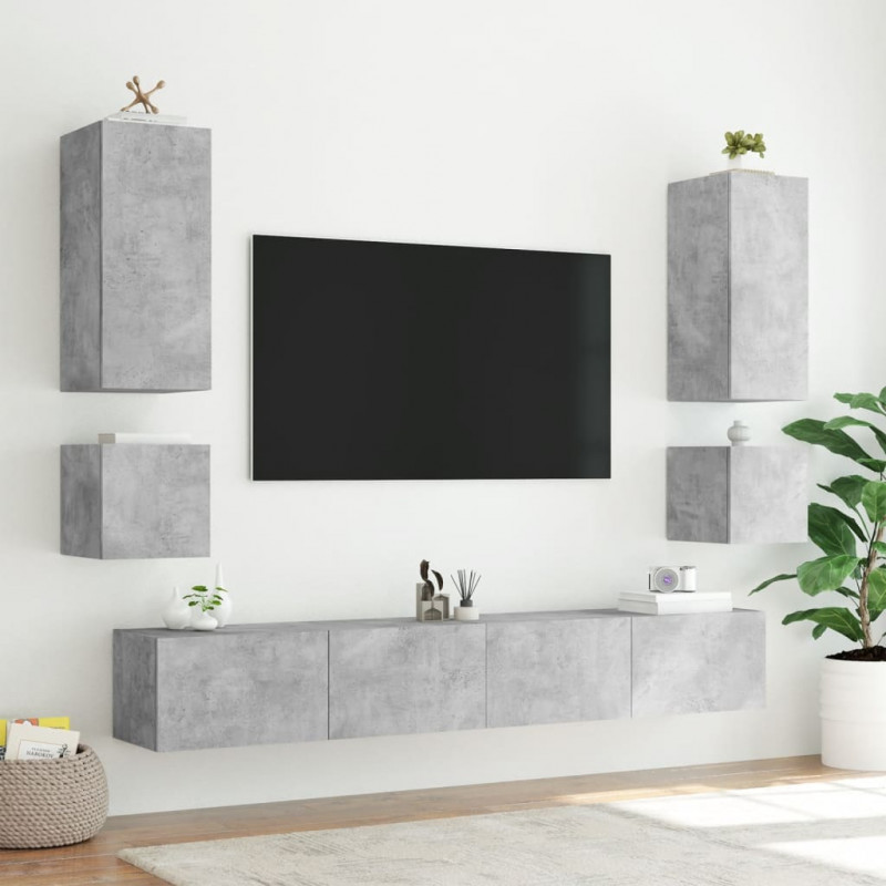 Ścienna szafka TV z LED, szarość betonu, 100x35x41 cm