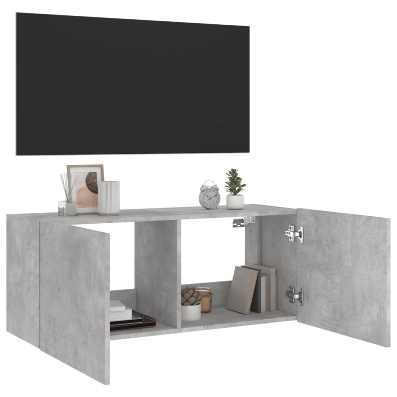 Ścienna szafka TV z LED, szarość betonu, 100x35x41 cm