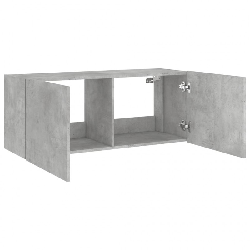 Ścienna szafka TV z LED, szarość betonu, 100x35x41 cm