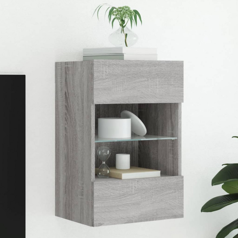 Ścienna szafka TV z LED, szary dąb sonoma, 40x30x60,5 cm
