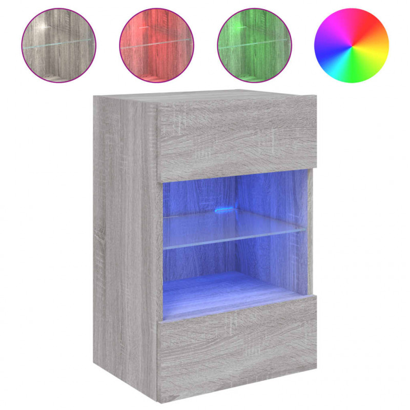 Ścienna szafka TV z LED, szary dąb sonoma, 40x30x60,5 cm