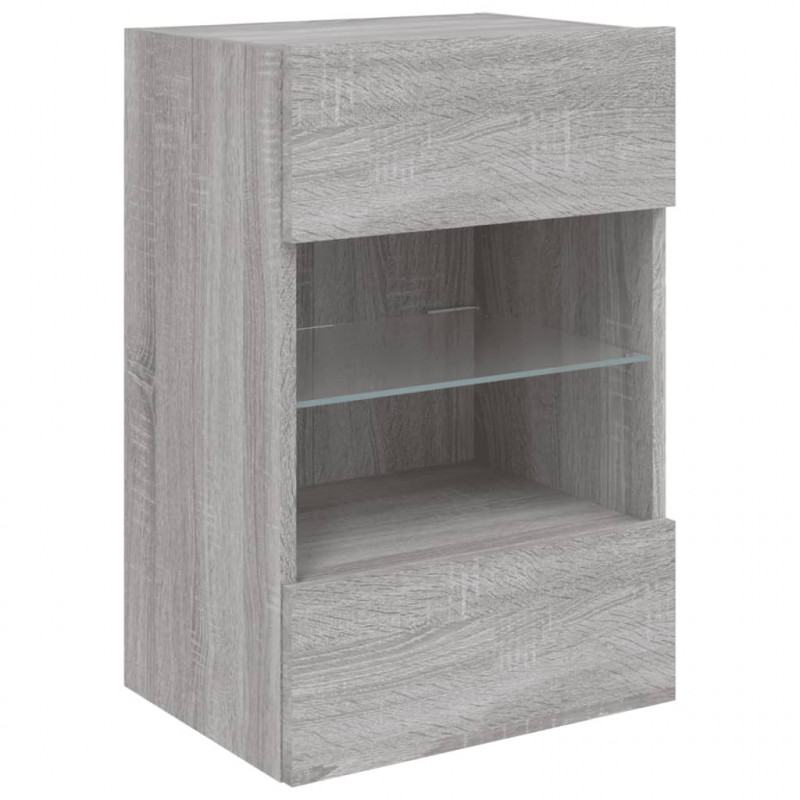 Ścienna szafka TV z LED, szary dąb sonoma, 40x30x60,5 cm