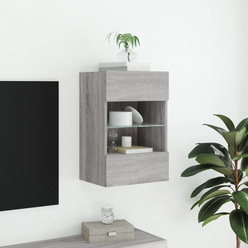 Ścienna szafka TV z LED, szary dąb sonoma, 40x30x60,5 cm