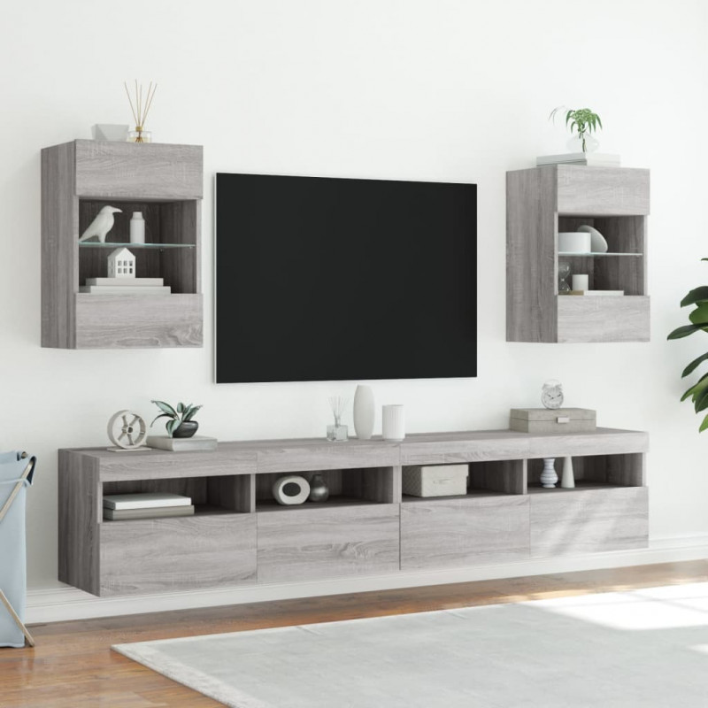 Ścienna szafka TV z LED, szary dąb sonoma, 40x30x60,5 cm