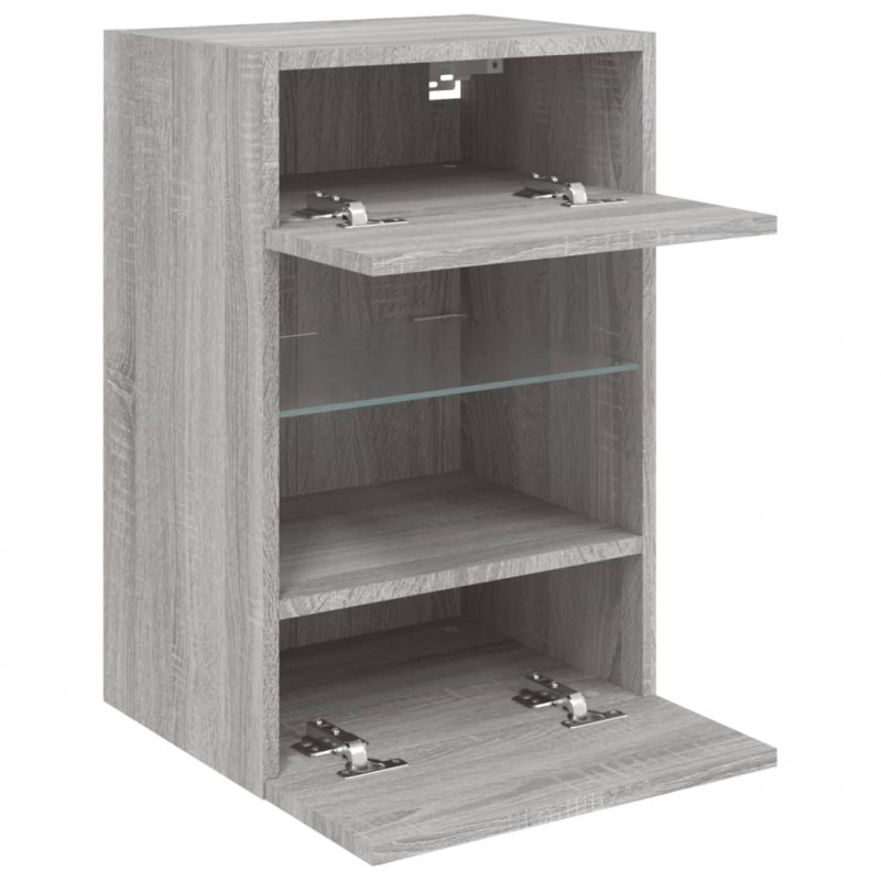 Ścienna szafka TV z LED, szary dąb sonoma, 40x30x60,5 cm
