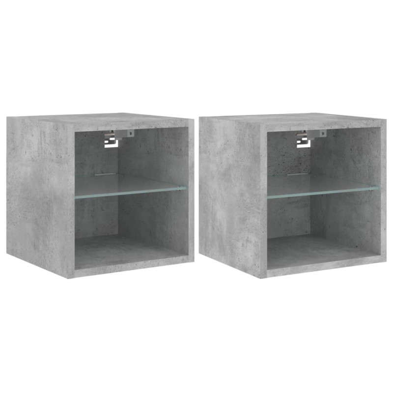 Ścienne szafki TV z LED, 2 szt., szarość betonu, 30x28,5x30 cm
