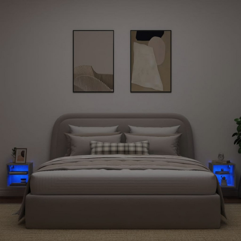 Ścienne szafki TV z LED, 2 szt., szarość betonu, 30x28,5x30 cm