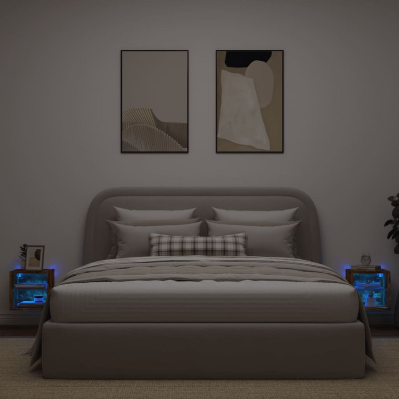 Ścienne szafki TV z LED, 2 szt., przydymiony dąb, 30x28,5x30 cm