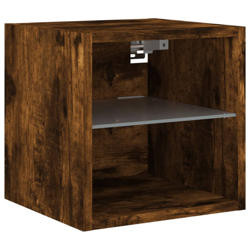 Ścienne szafki TV z LED, 2 szt., przydymiony dąb, 30x28,5x30 cm