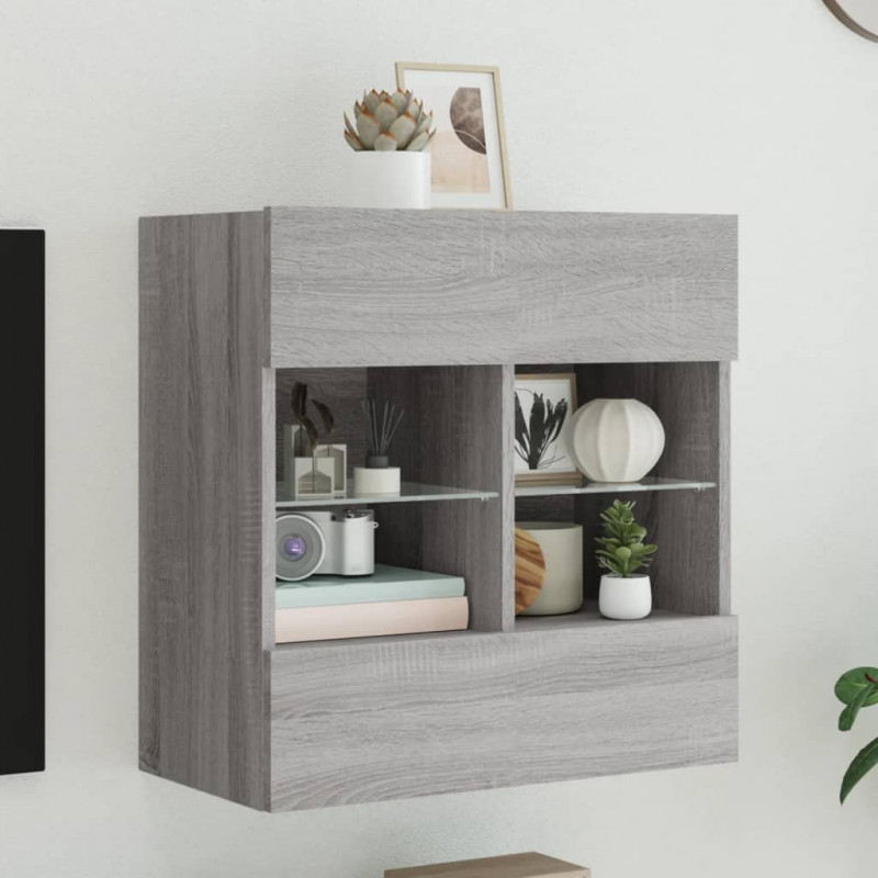 Ścienna szafka TV z LED, szary dąb sonoma, 58,5x30x60,5 cm