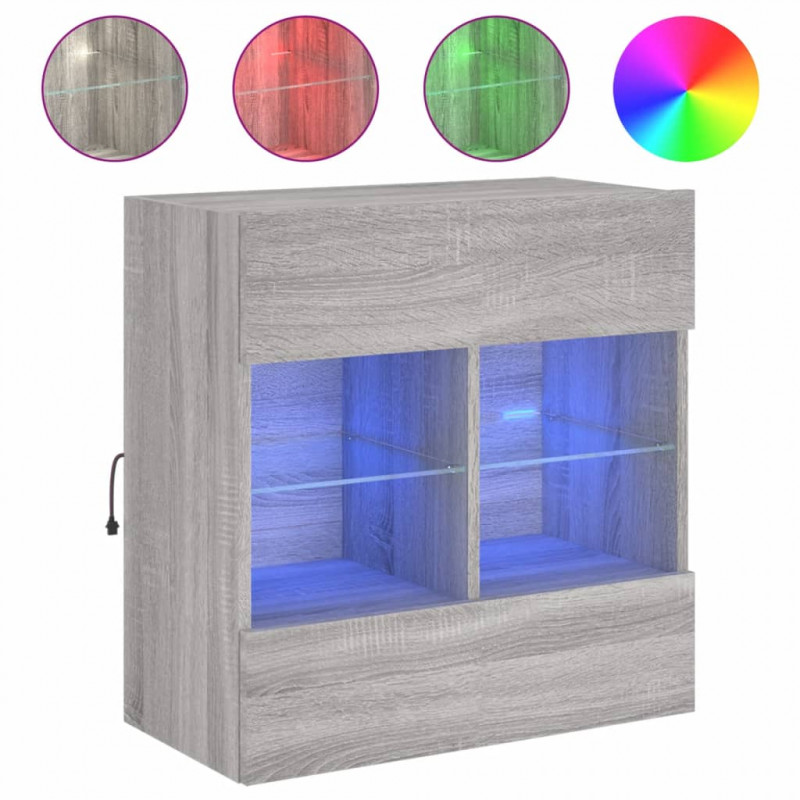 Ścienna szafka TV z LED, szary dąb sonoma, 58,5x30x60,5 cm