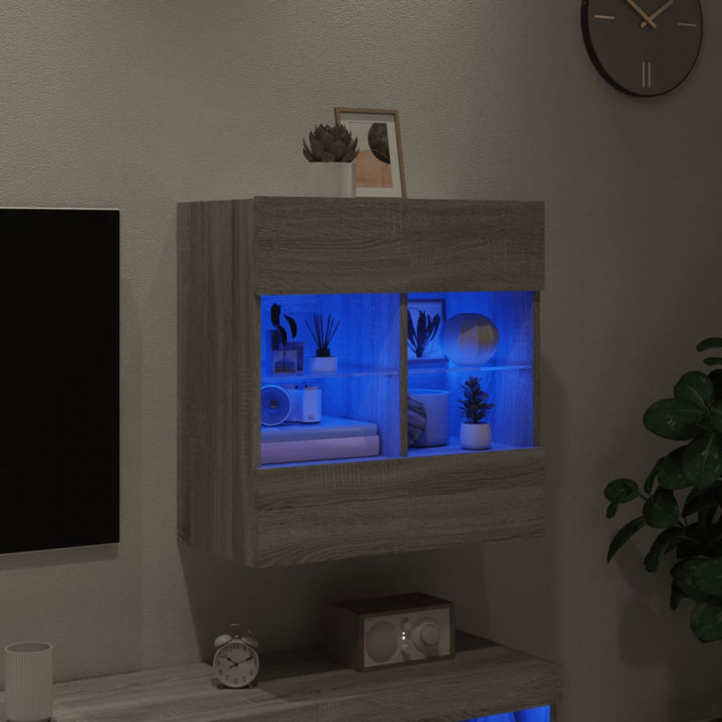 Ścienna szafka TV z LED, szary dąb sonoma, 58,5x30x60,5 cm