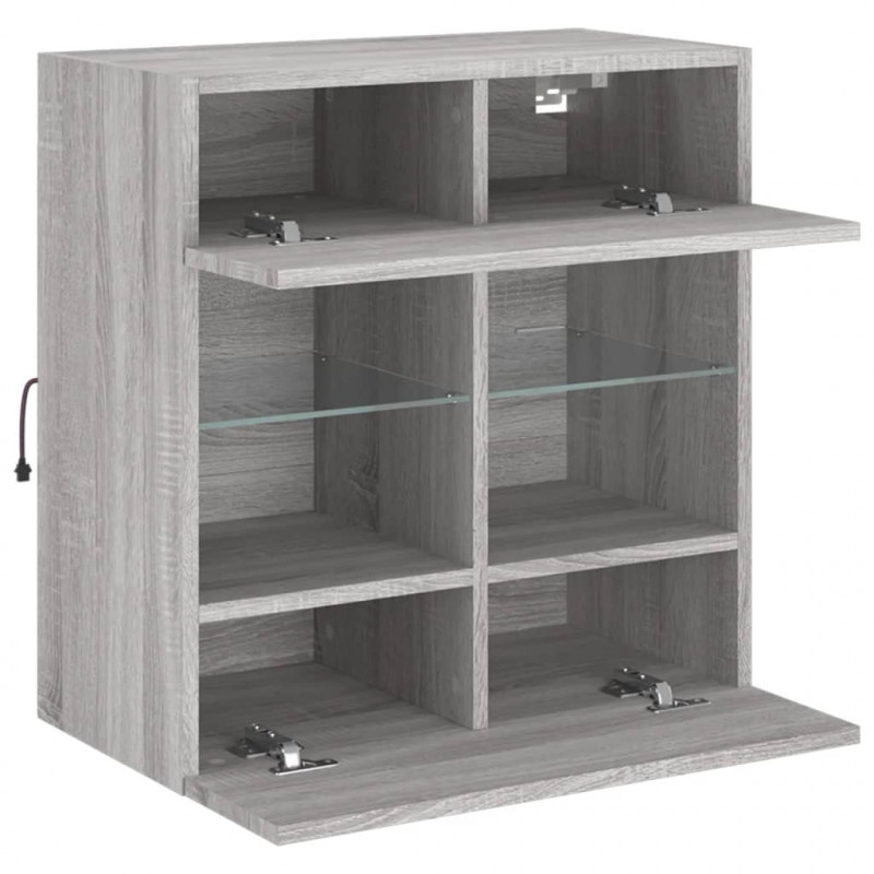 Ścienna szafka TV z LED, szary dąb sonoma, 58,5x30x60,5 cm