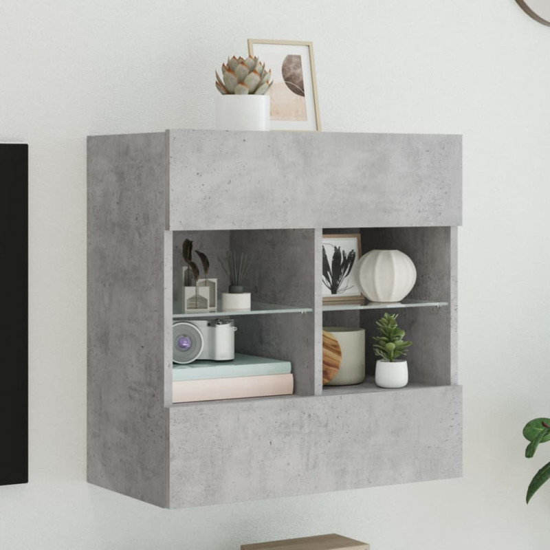 Ścienna szafka TV z LED, szarość betonu, 58,5x30x60,5 cm