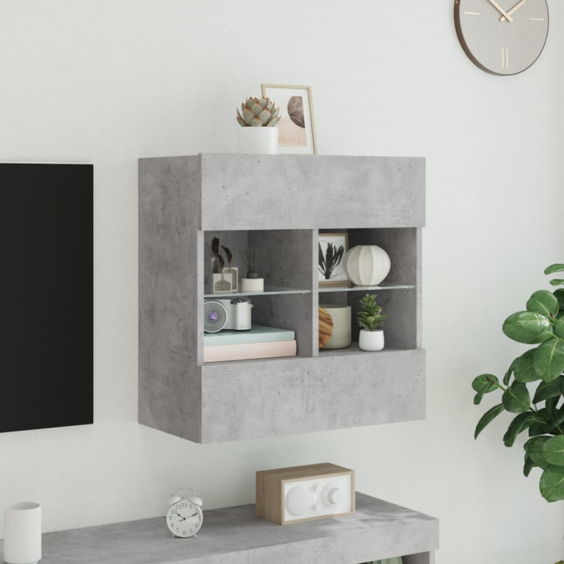Ścienna szafka TV z LED, szarość betonu, 58,5x30x60,5 cm