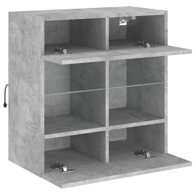 Ścienna szafka TV z LED, szarość betonu, 58,5x30x60,5 cm