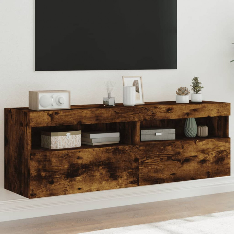 Ścienne szafki TV z LED, 2 szt., przydymiony dąb, 60x30x40 cm