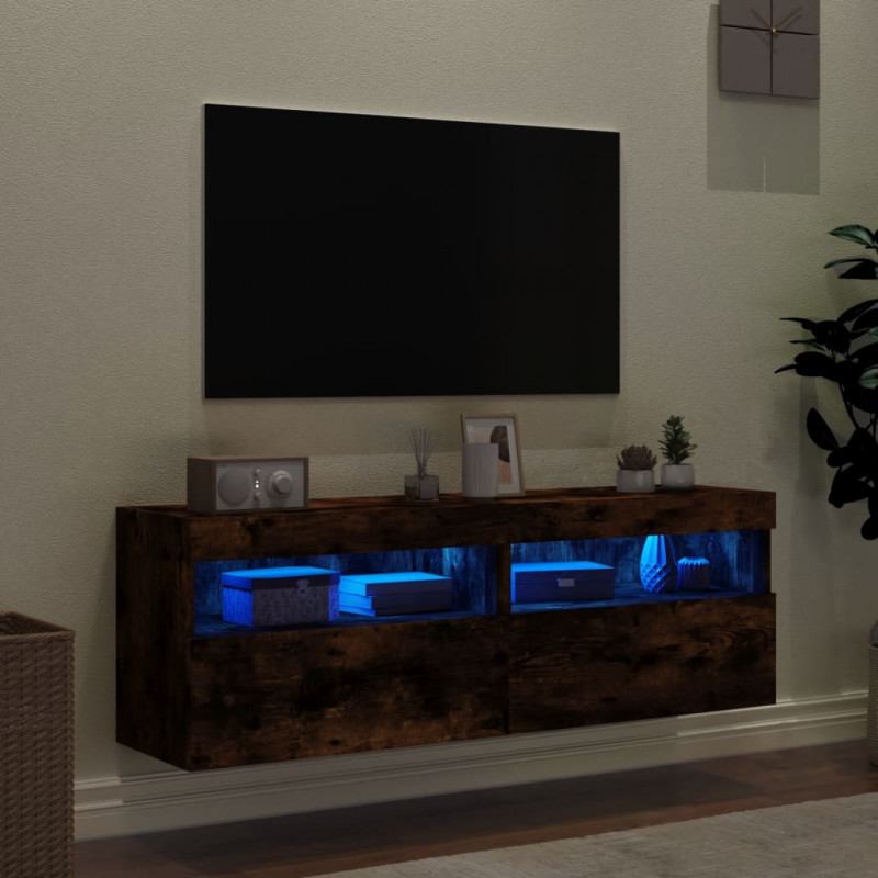Ścienne szafki TV z LED, 2 szt., przydymiony dąb, 60x30x40 cm
