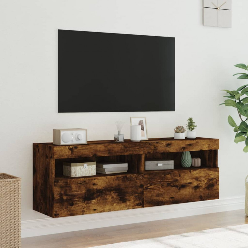 Ścienne szafki TV z LED, 2 szt., przydymiony dąb, 60x30x40 cm