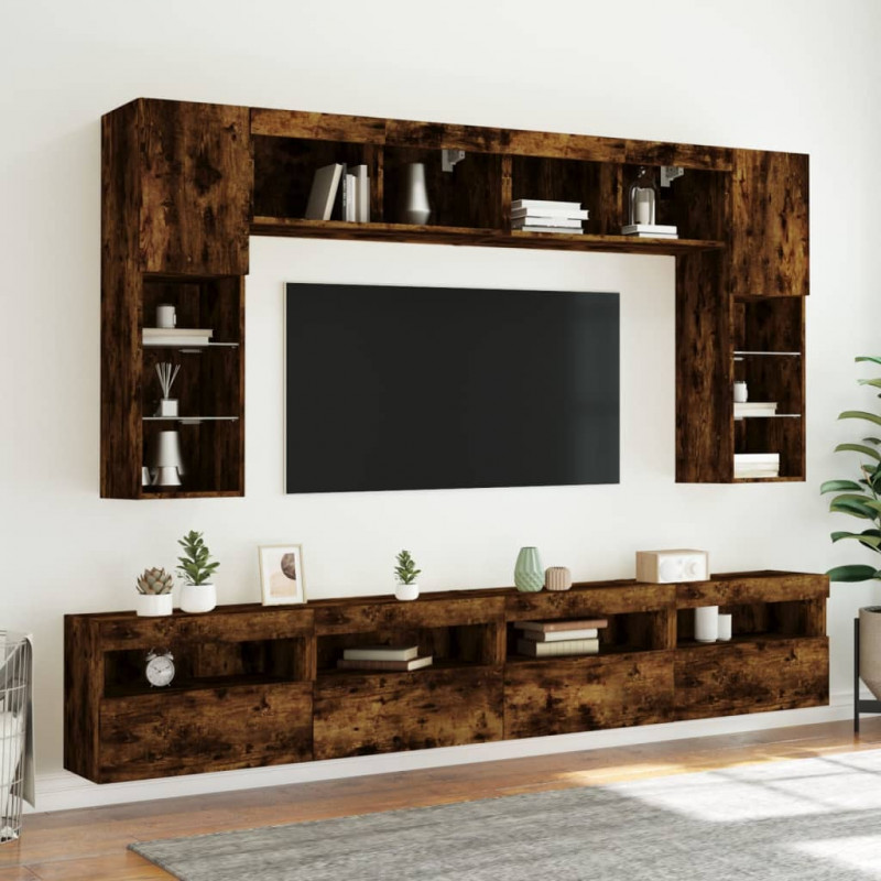 Ścienne szafki TV z LED, 2 szt., przydymiony dąb, 60x30x40 cm