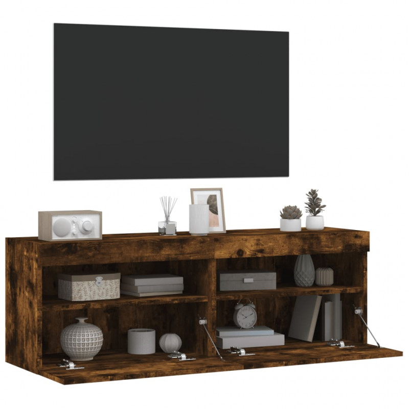 Ścienne szafki TV z LED, 2 szt., przydymiony dąb, 60x30x40 cm