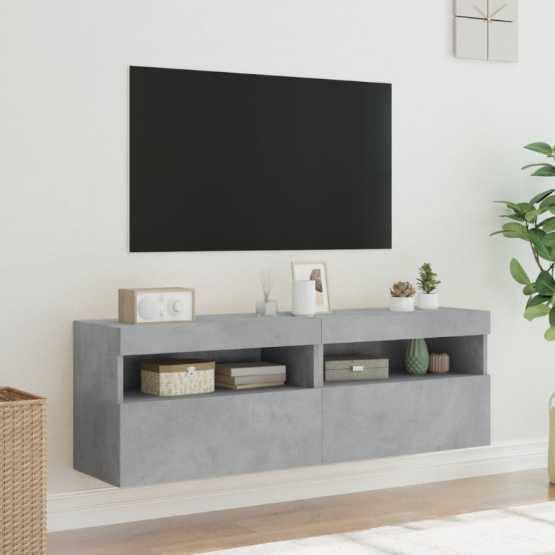 Ścienne szafki TV z LED, 2 szt., szarość betonu, 60x30x40 cm