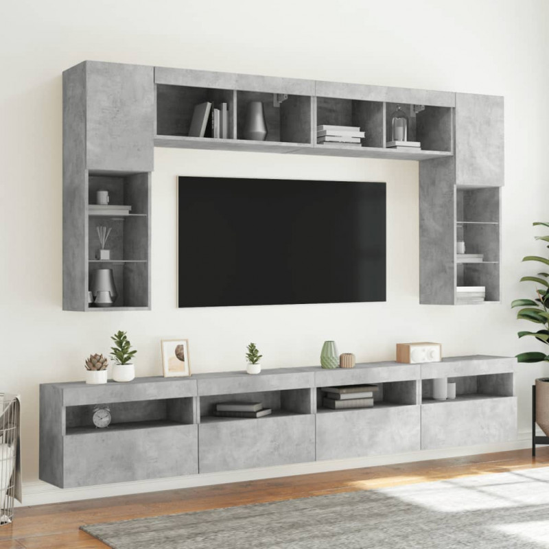 Ścienne szafki TV z LED, 2 szt., szarość betonu, 60x30x40 cm
