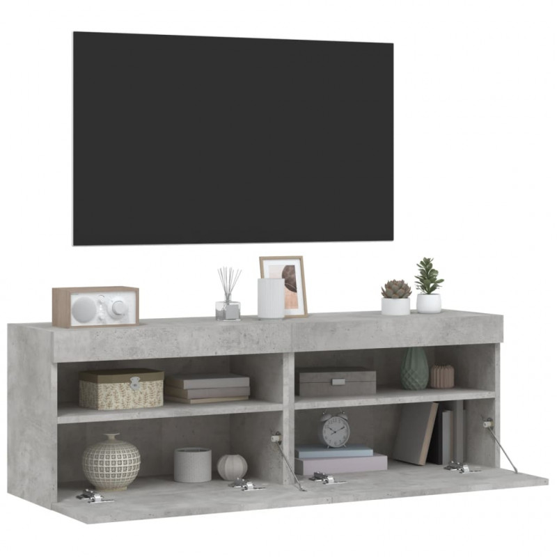Ścienne szafki TV z LED, 2 szt., szarość betonu, 60x30x40 cm
