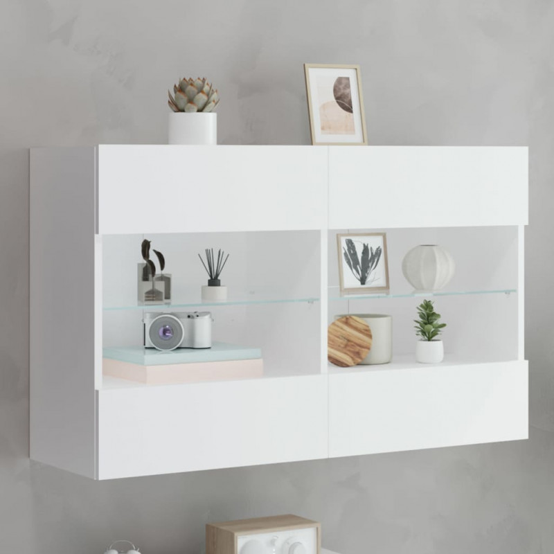Ścienna szafka TV z LED, biała, 98,5x30x60,5 cm