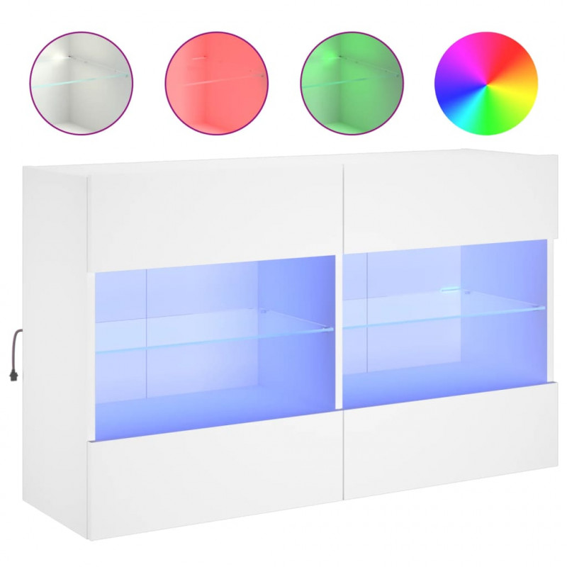 Ścienna szafka TV z LED, biała, 98,5x30x60,5 cm