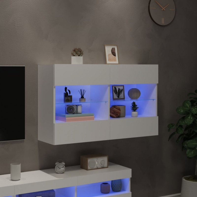 Ścienna szafka TV z LED, biała, 98,5x30x60,5 cm