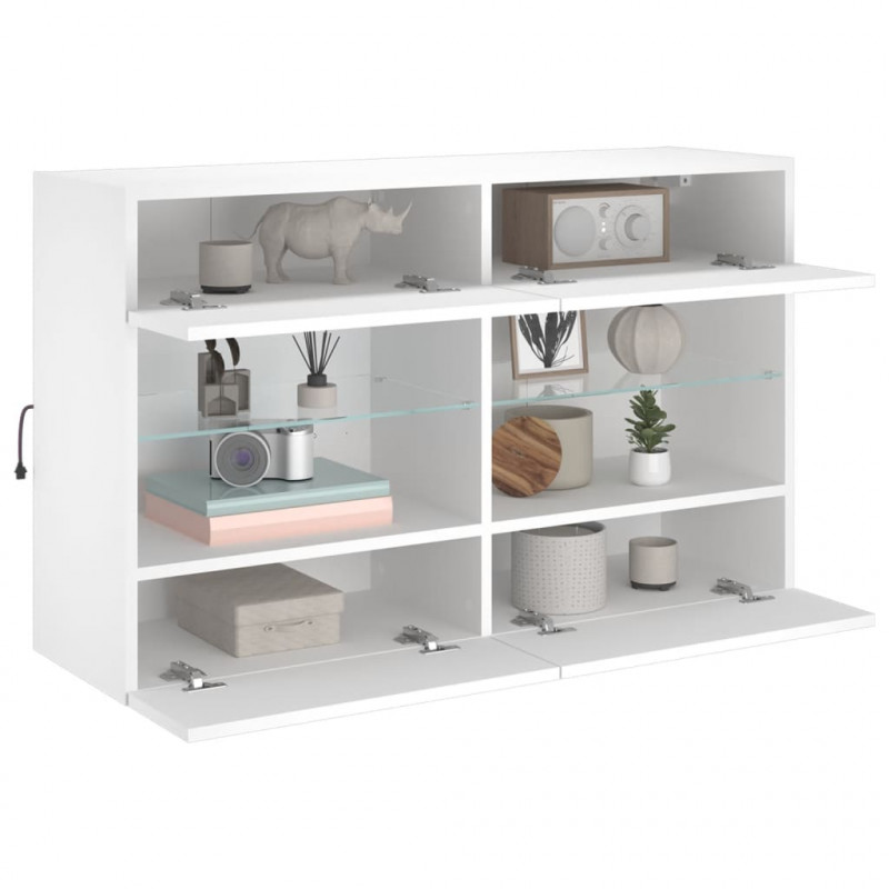 Ścienna szafka TV z LED, biała, 98,5x30x60,5 cm