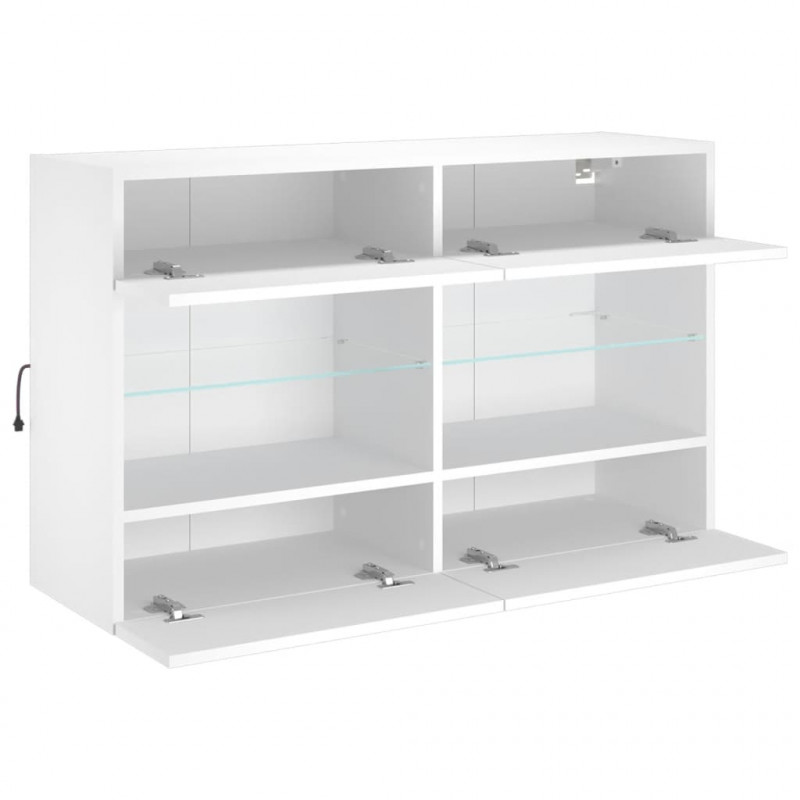 Ścienna szafka TV z LED, biała, 98,5x30x60,5 cm