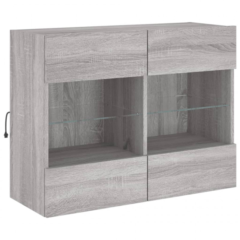 Ścienna szafka TV z LED, szary dąb sonoma, 78,5x30x60,5 cm