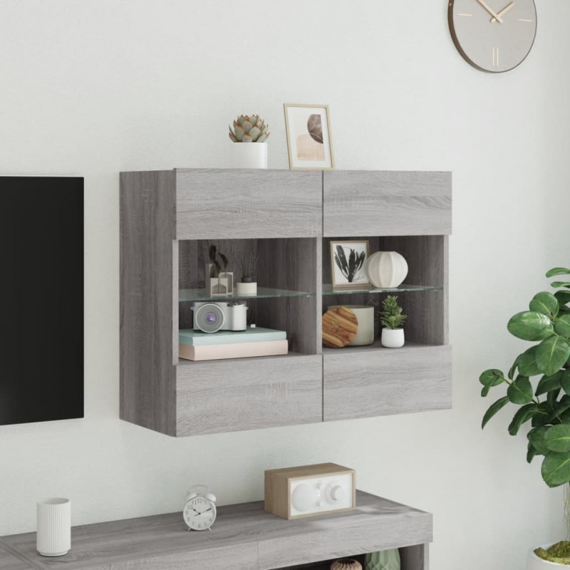 Ścienna szafka TV z LED, szary dąb sonoma, 78,5x30x60,5 cm