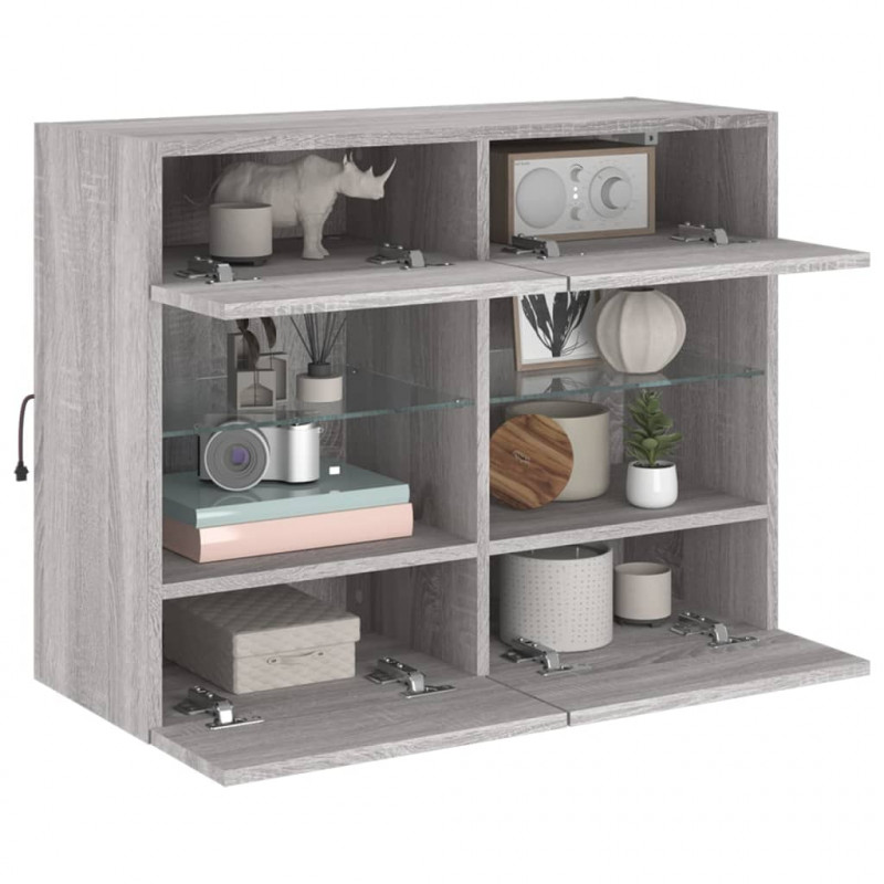 Ścienna szafka TV z LED, szary dąb sonoma, 78,5x30x60,5 cm