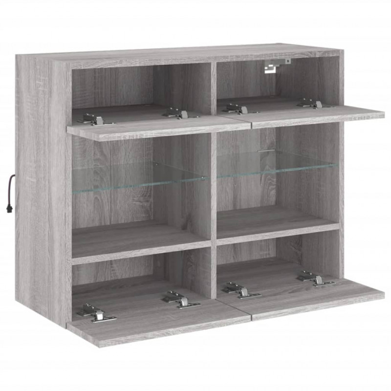 Ścienna szafka TV z LED, szary dąb sonoma, 78,5x30x60,5 cm