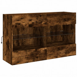 Ścienna szafka TV z LED, przydymiony dąb, 98,5x30x60,5 cm