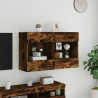 Ścienna szafka TV z LED, przydymiony dąb, 98,5x30x60,5 cm