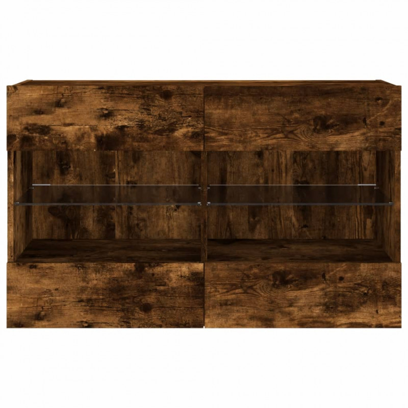 Ścienna szafka TV z LED, przydymiony dąb, 98,5x30x60,5 cm