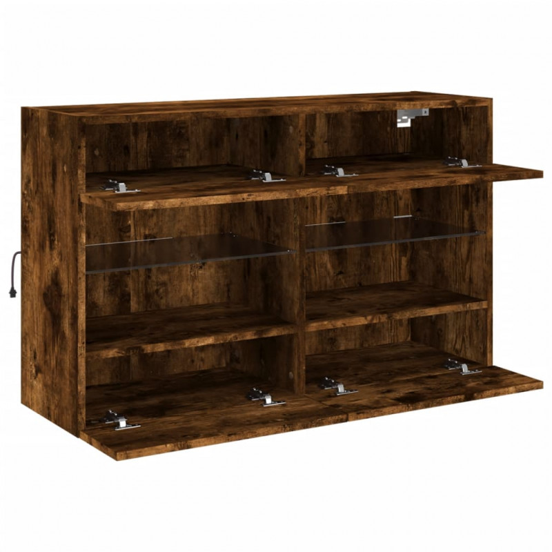 Ścienna szafka TV z LED, przydymiony dąb, 98,5x30x60,5 cm