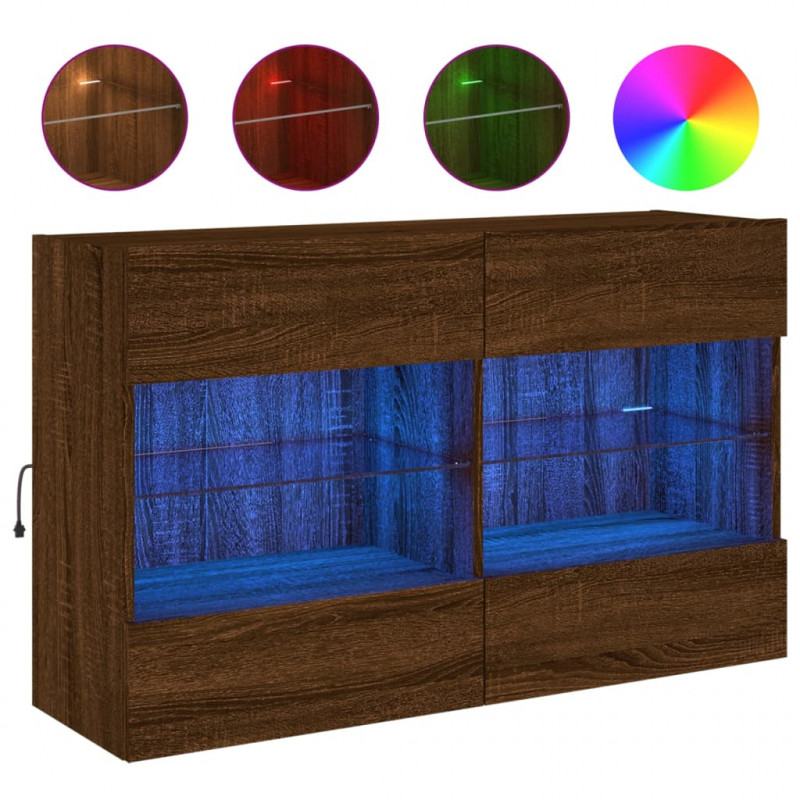 Ścienna szafka TV z LED, brązowy dąb, 98,5x30x60,5 cm