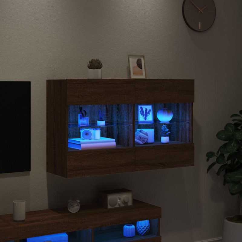 Ścienna szafka TV z LED, brązowy dąb, 98,5x30x60,5 cm
