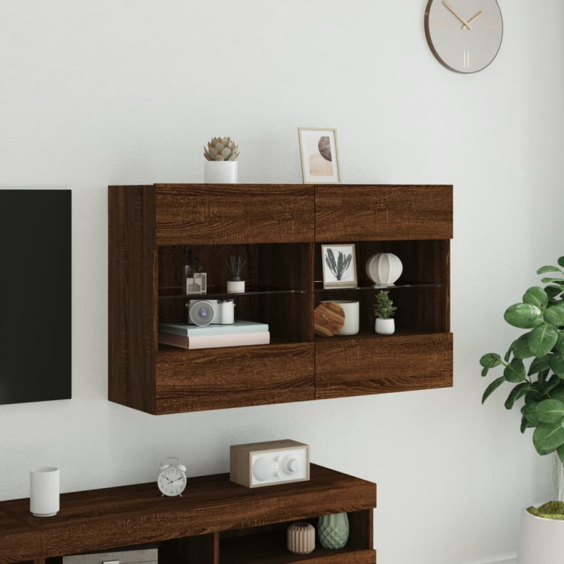Ścienna szafka TV z LED, brązowy dąb, 98,5x30x60,5 cm