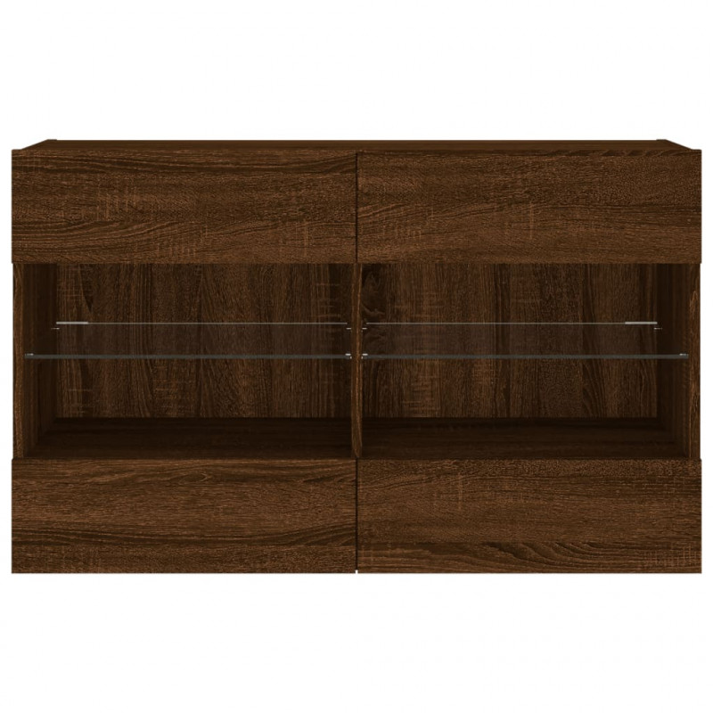 Ścienna szafka TV z LED, brązowy dąb, 98,5x30x60,5 cm