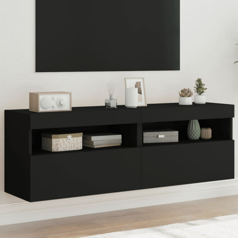 Ścienne szafki TV z LED, 2 szt., czarne, 60x30x40 cm