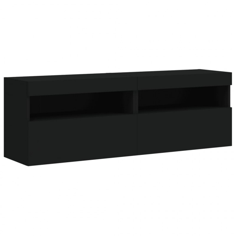 Ścienne szafki TV z LED, 2 szt., czarne, 60x30x40 cm