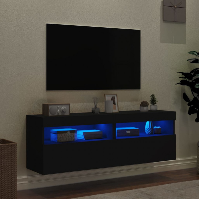 Ścienne szafki TV z LED, 2 szt., czarne, 60x30x40 cm