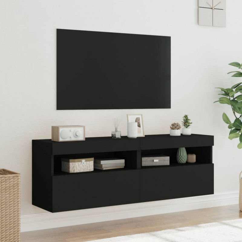 Ścienne szafki TV z LED, 2 szt., czarne, 60x30x40 cm