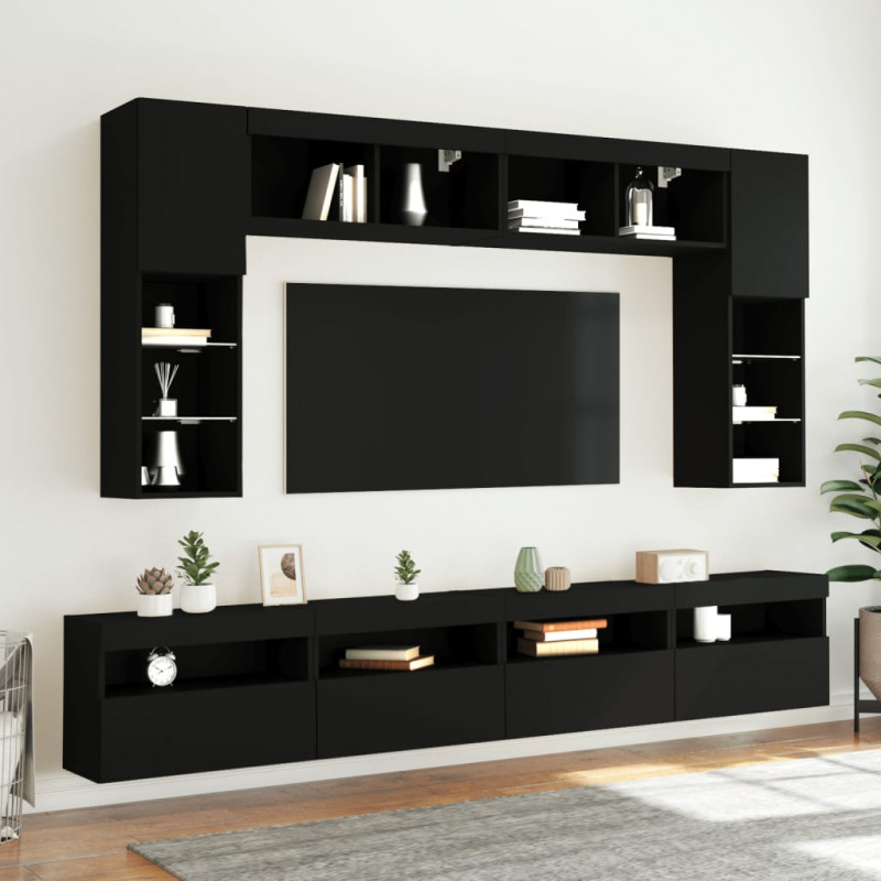 Ścienne szafki TV z LED, 2 szt., czarne, 60x30x40 cm